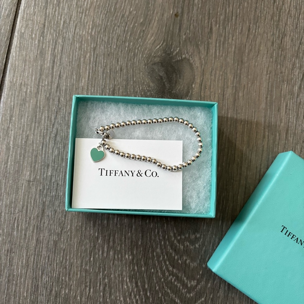 Tiffany & Co. Silver Bracelet with Turquoise Heart Charm - Picture 1 of 6